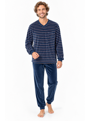 Outfitter Heren pyjama velours - winter - blauw Outfitter Heren pyjama velours - winter - blauw