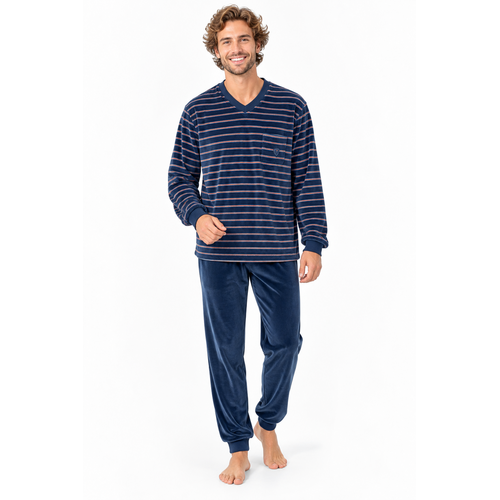 Outfitter Heren pyjama velours - winter - blauw