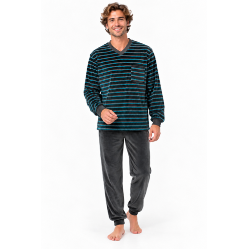 Outfitter Heren pyjama velours - winter - antraciet Outfitter Heren pyjama velours - winter - antraciet