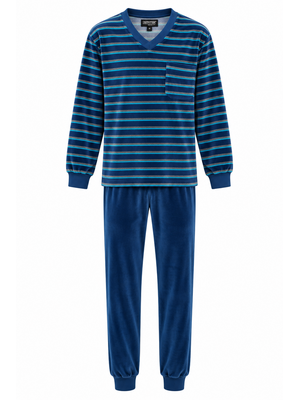 Outfitter Heren pyjama velours - winter - blauw Outfitter Heren pyjama velours - winter - blauw