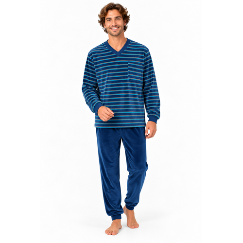 Outfitter Heren pyjama velours - winter - blauw Outfitter Heren pyjama velours - winter - blauw