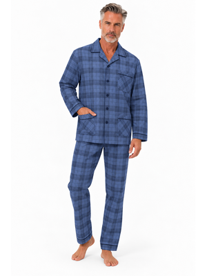 Outfitter Heren pyjama flanel - doorknoop - blauw geruit Outfitter Heren pyjama flanel - doorknoop - blauw geruit