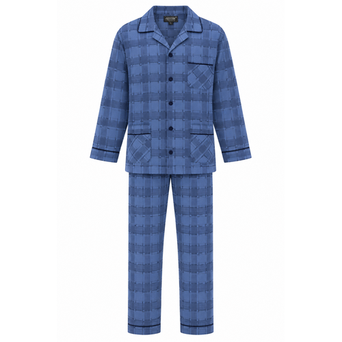Outfitter Heren pyjama flanel - doorknoop - blauw geruit Outfitter Heren pyjama flanel - doorknoop - blauw geruit