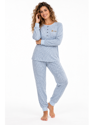 Cocodream Dames pyjama interlock - blauw gestipt Cocodream Dames pyjama interlock - blauw gestipt