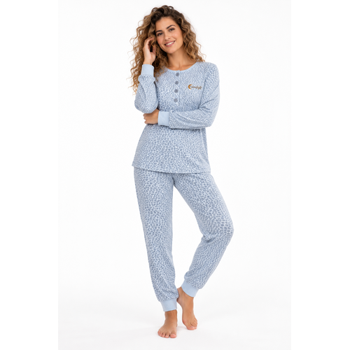 Cocodream Dames pyjama interlock - blauw gestipt Cocodream Dames pyjama interlock - blauw gestipt