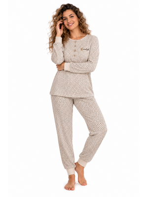 Cocodream Dames pyjama interlock - beige gestipt Cocodream Dames pyjama interlock - beige gestipt