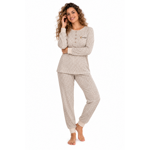 Cocodream Dames pyjama interlock - beige gestipt Cocodream Dames pyjama interlock - beige gestipt