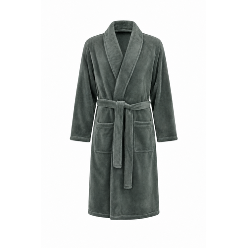 Outfitter Heren badjas fleece – ochtendjas – zacht & warm - groengrijs