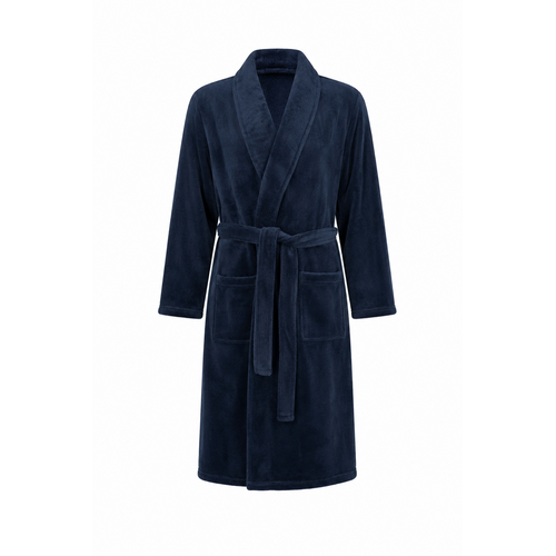 Outfitter Heren badjas fleece – ochtendjas – zacht & warm - donkerblauw