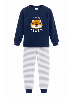 Outfitter Jongens pyjama velours - blauw - tijger Outfitter Jongens pyjama velours - blauw - tijger