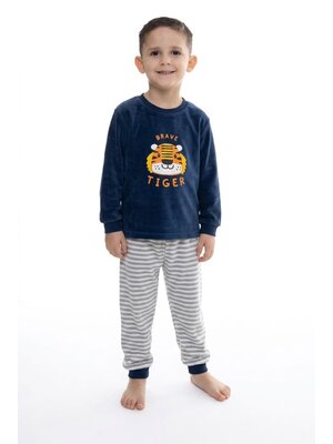 Outfitter Jongens pyjama velours - blauw - tijger Outfitter Jongens pyjama velours - blauw - tijger