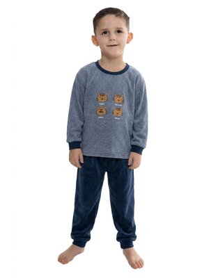 Outfitter Jongens pyjama velours - tijgergezichtjes - blauw Outfitter Jongens pyjama velours - tijgergezichtjes - blauw