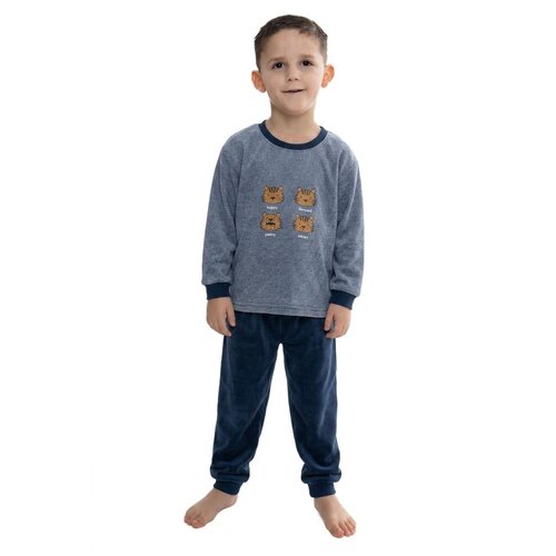 Outfitter Jongens pyjama velours - tijgergezichtjes - blauw Outfitter Jongens pyjama velours - tijgergezichtjes - blauw