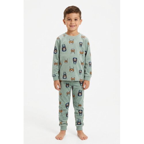 Outfitter Jongens Pyjama – Warme Fleece – 100% Polyester – Groen – Alpaca Print