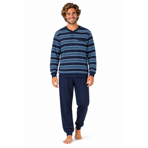 Comte Heren Pyjama – 100% Katoen - Gestreept – Marineblauw Comte Heren Pyjama – 100% Katoen - Gestreept – Marineblauw
