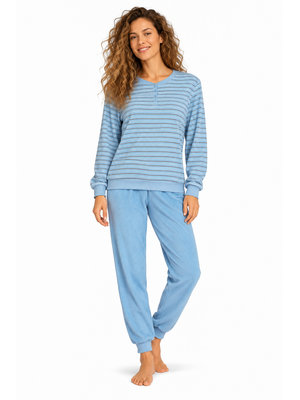 Comtessa Badstof Dames Pyjama – Winter – Blauw Gestreept Comtessa Badstof Dames Pyjama – Winter – Blauw Gestreept