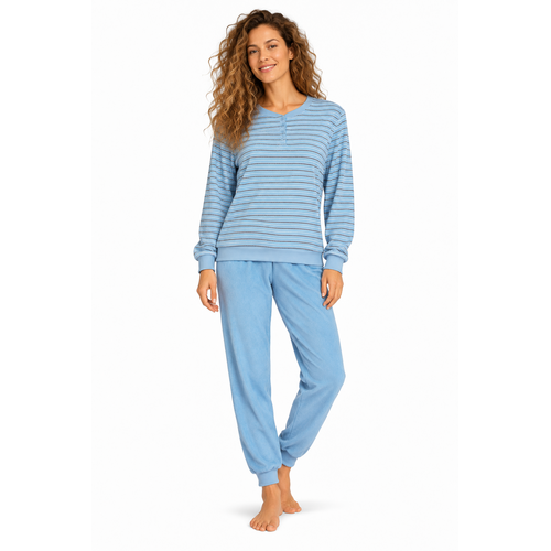 Comtessa Badstof Dames Pyjama – Winter – Blauw Gestreept Comtessa Badstof Dames Pyjama – Winter – Blauw Gestreept