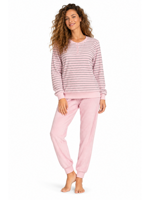 Comtessa Badstof Dames Pyjama – Winter – Roze Gestreept Comtessa Badstof Dames Pyjama – Winter – Roze Gestreept