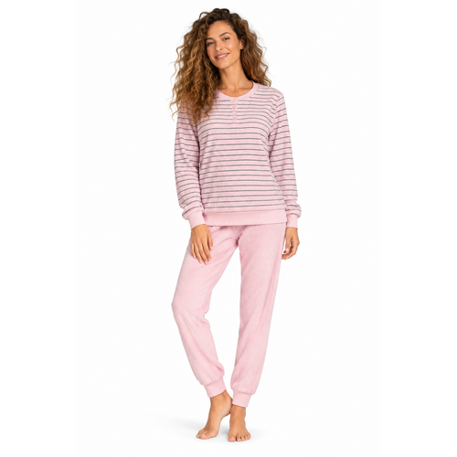 Comtessa Badstof Dames Pyjama – Winter – Roze Gestreept Comtessa Badstof Dames Pyjama – Winter – Roze Gestreept