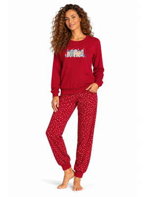Comtessa Dames pyjama katoen - rood - huisjes Comtessa Dames pyjama katoen - rood - huisjes