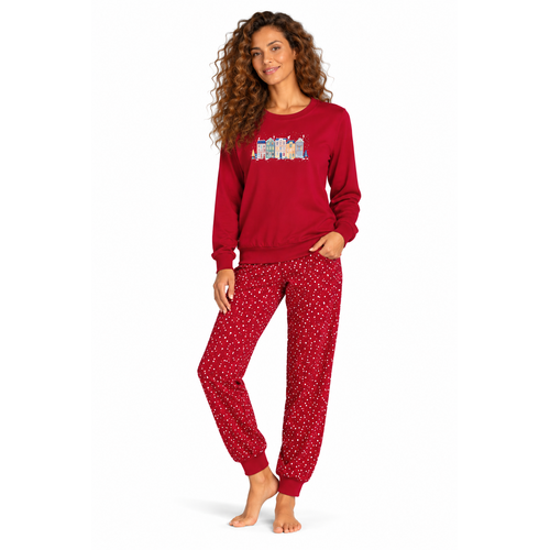 Comtessa Dames pyjama katoen - rood - huisjes Comtessa Dames pyjama katoen - rood - huisjes