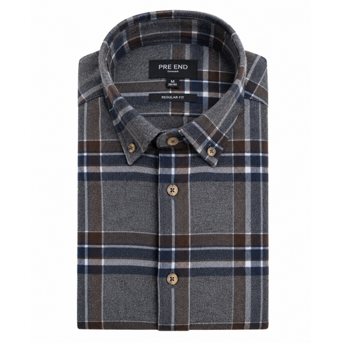 Pre End Heren overhemd flanel lange mouw - grey Pre End Heren overhemd flanel lange mouw - grey