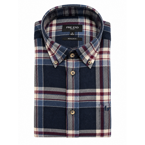 Pre End Heren Flanellen Overhemd – 100% Katoen – Marineblauw