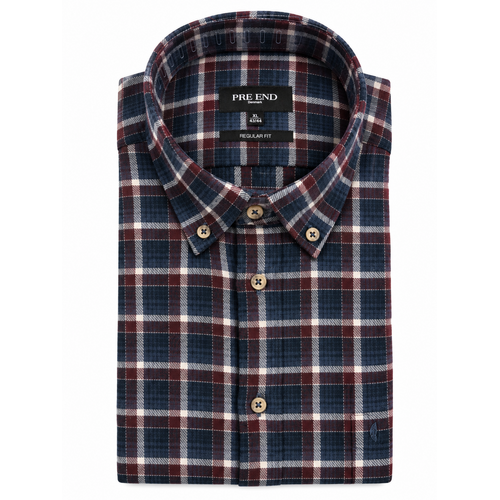 Pre End Heren Flanellen Overhemd – 100% Katoen – Marineblauw Bordeaux Pre End Heren Flanellen Overhemd – 100% Katoen – Marineblauw Bordeaux