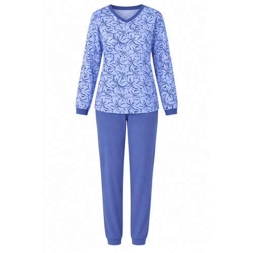Hajo Dames Pyjama Klima Komfort – Middenblauw – Bloemenprint