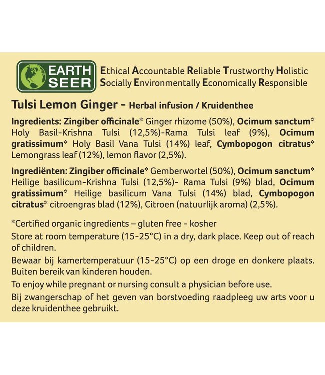 Organic India Tulsi thee Lemon Ginger, biologisch, 25 zakjes