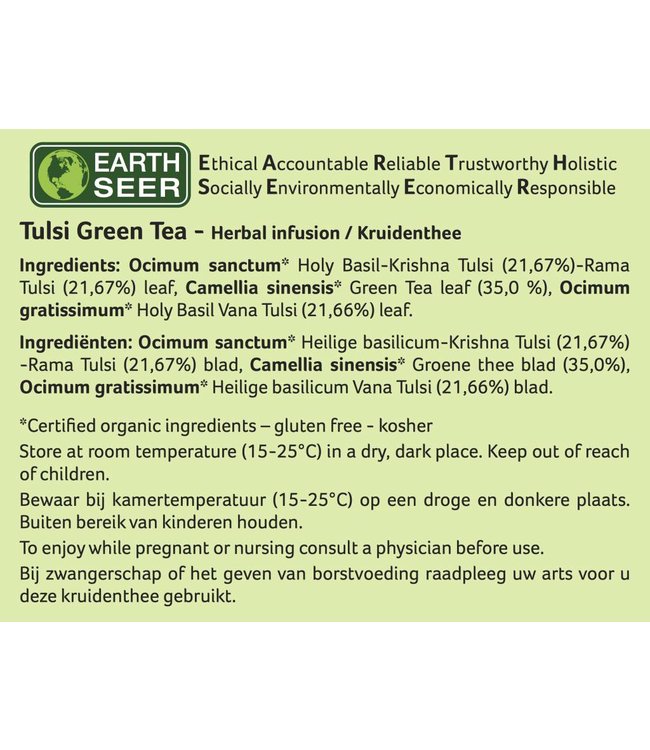 Organic India Tulsi Green, thee, biologisch, 25 zakjes