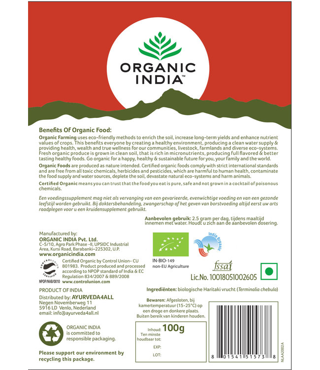 Organic India Haritaki poeder 100g, Biologisch