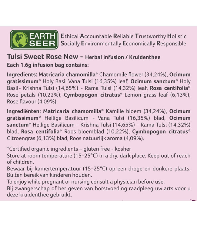 Organic India Tulsi Thee Sweet Rose, biologisch, 25 zakjes