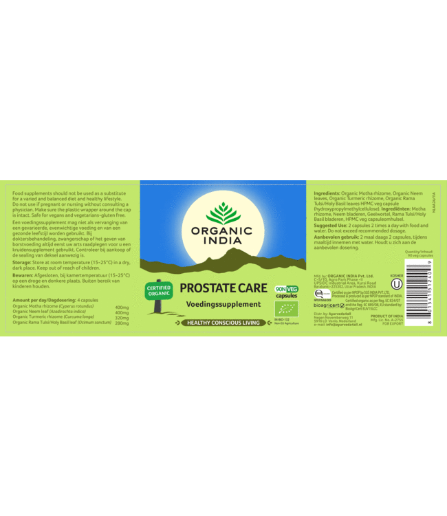 Organic India Prostate Care supplement  90 vegan capsules, biologisch