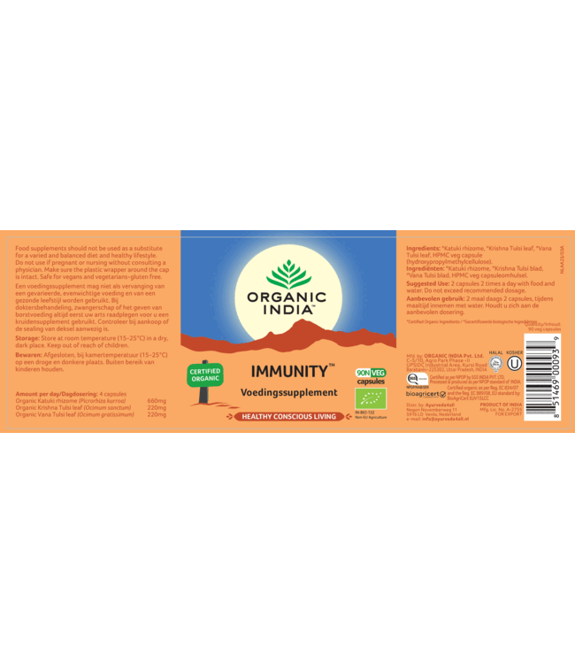 Organic India THT 7-3-2026 - Immunity  supplement, biologisch, 90 capsules, Katuki, Krishna Tulsi en Vana Tulsi