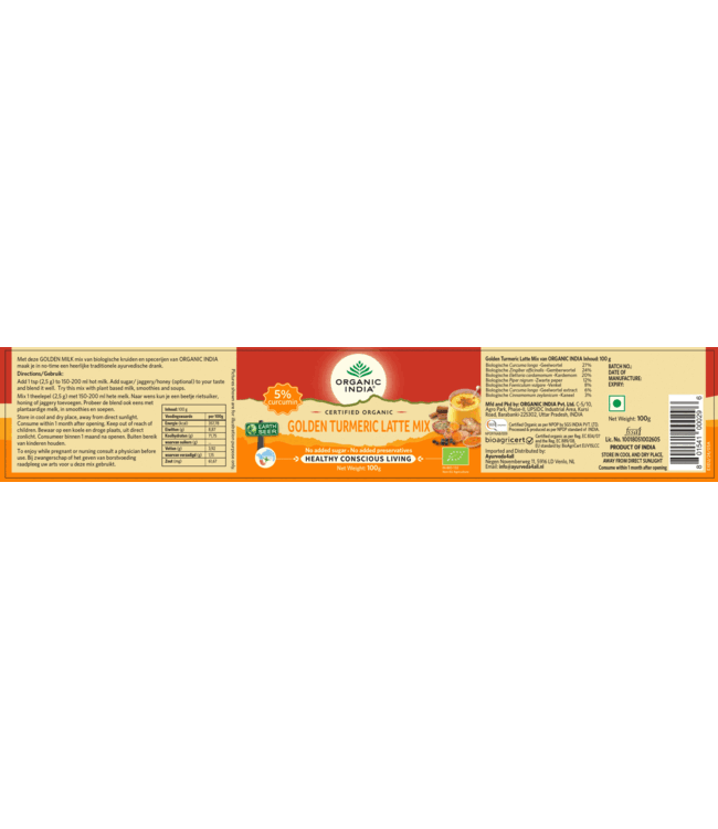 Organic India Best before:30-11-2026 Golden Turmeric Latte Mix, biologisch