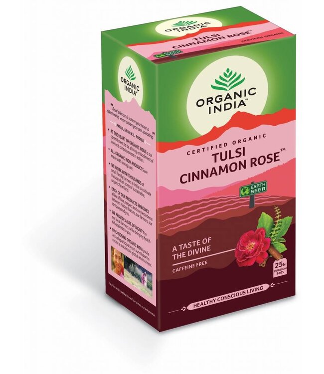 Organic India THT 8-12-2026 Tulsi Cinnamon Rose, thee, biologisch, 25 zakjes