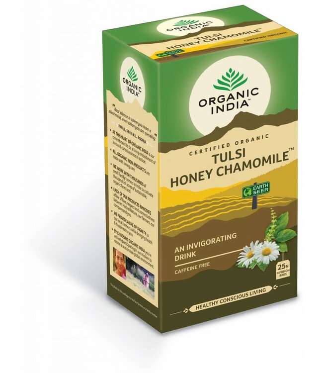 Organic India  THT 8-12-2026 Tulsi Honey Chamomile, thee, biologisch, 25 zakjes
