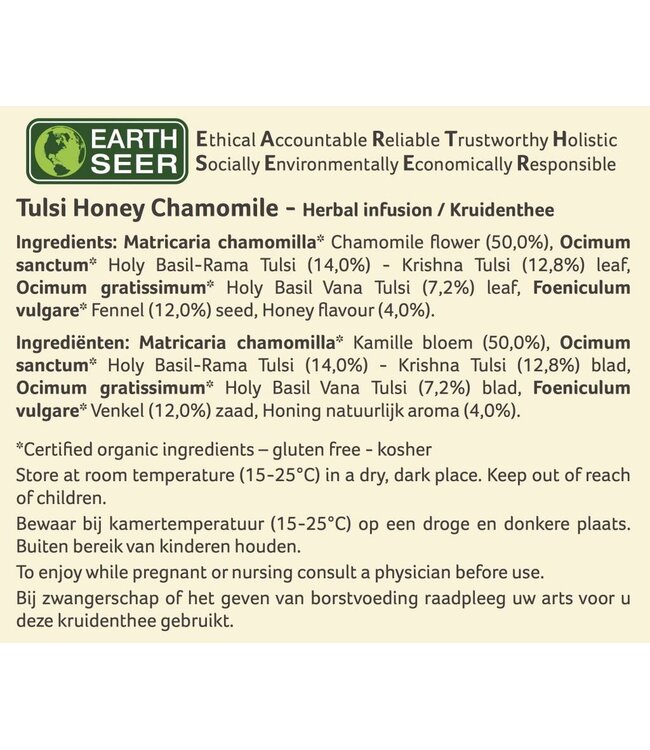 Organic India  THT 8-12-2026 Tulsi Honey Chamomile, thee, biologisch, 25 zakjes