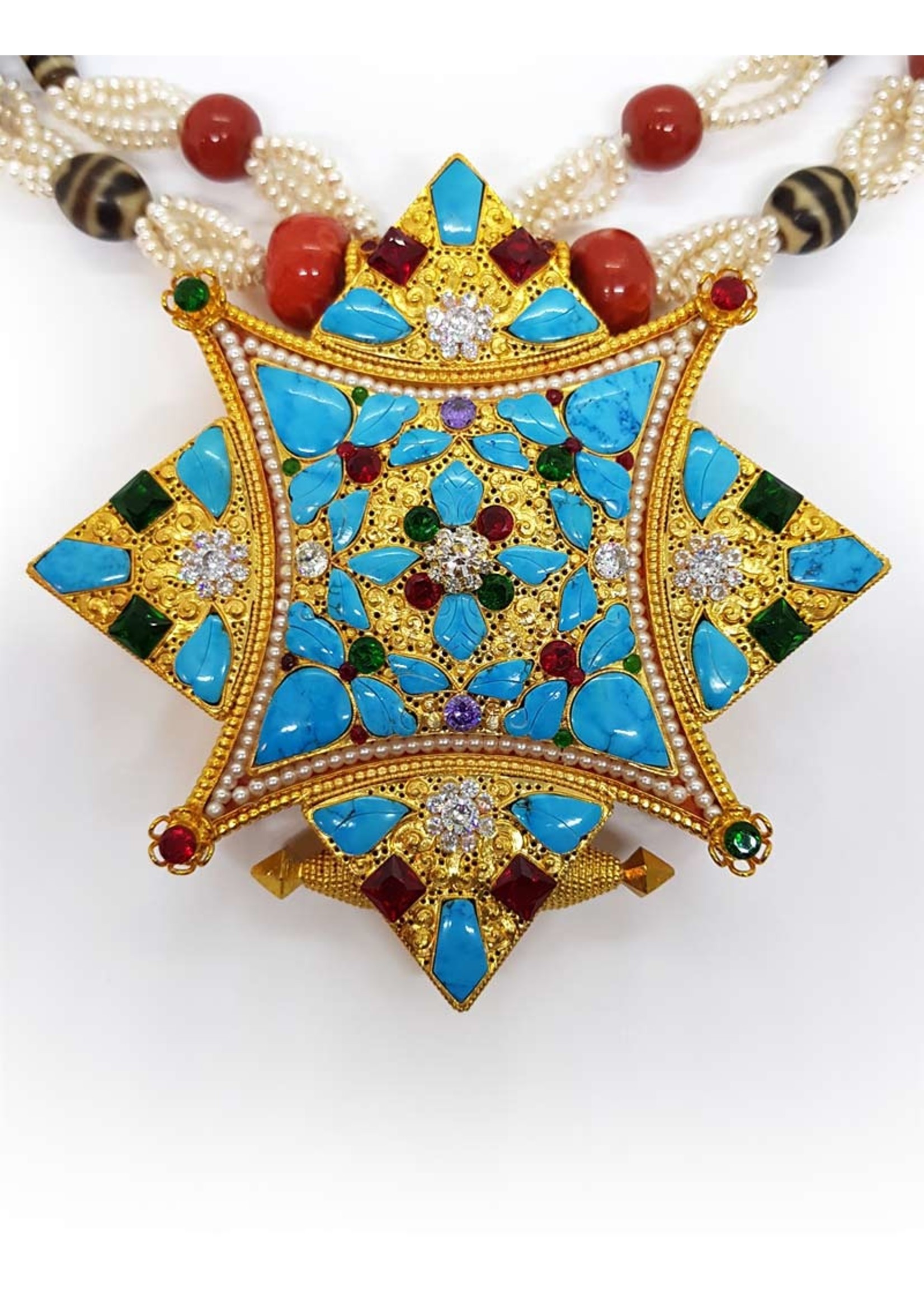 Bijoux tibétains Collier Gau avec Dzis, coraux et perles
