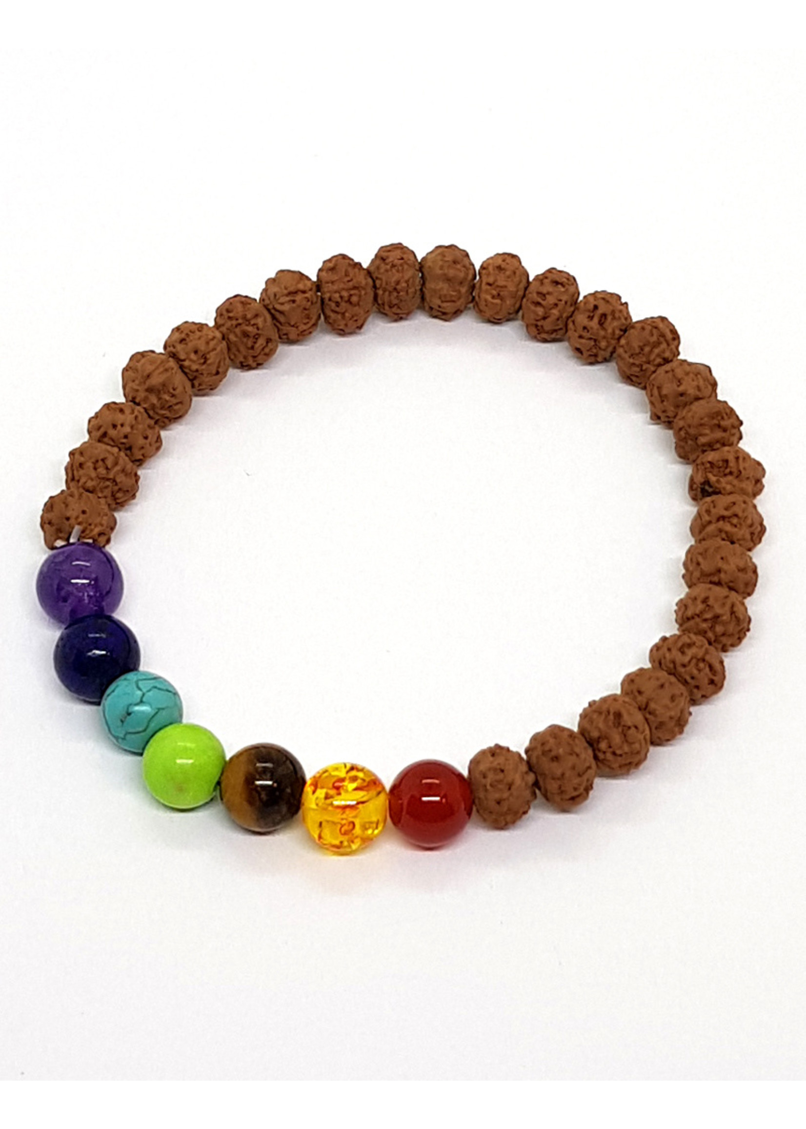 Bracelet Rudraksha avec 7 Pierres Chakra élastique 19-21 cm