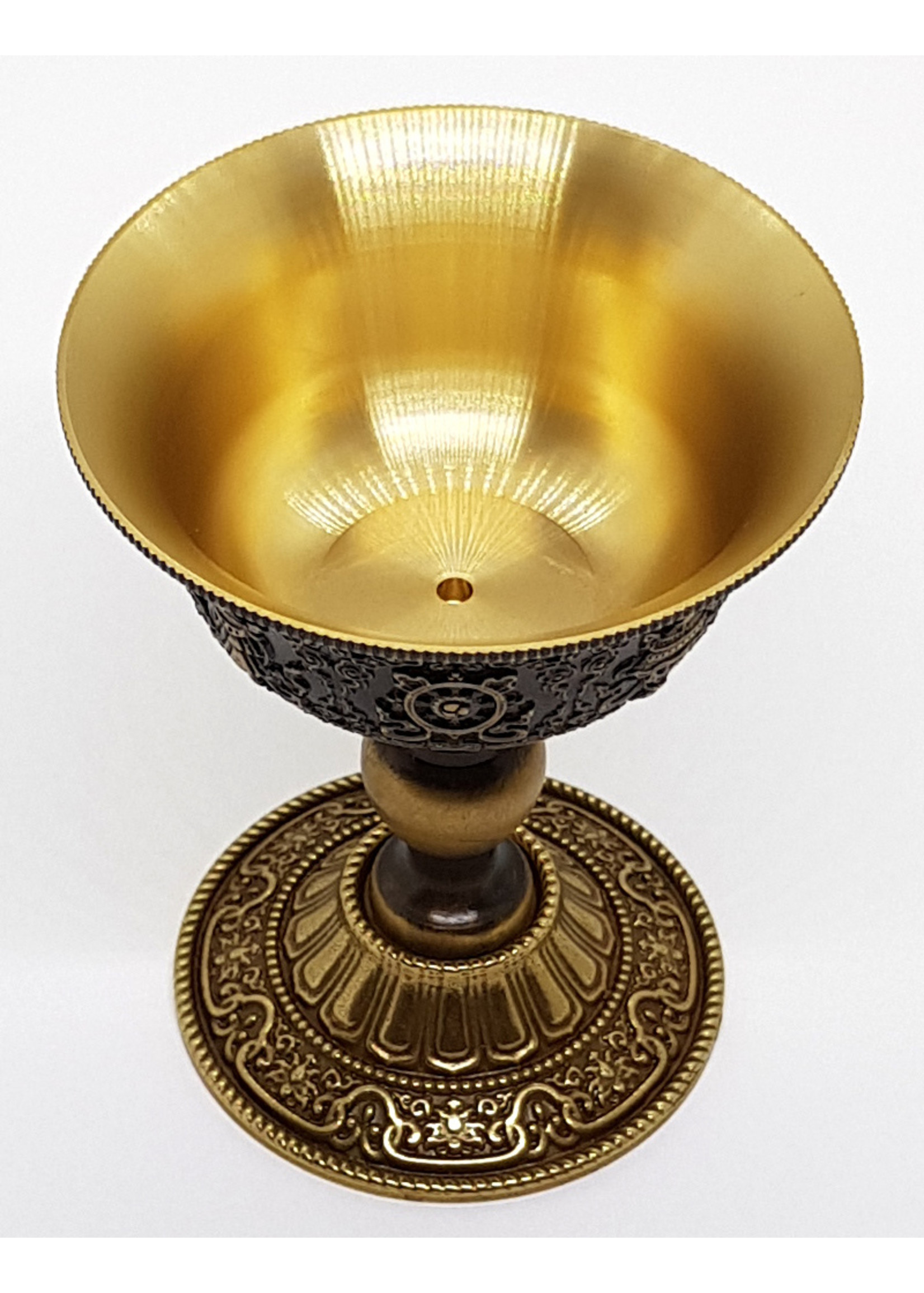 Tibetan Brass Butter Lamp With Engraving 8 Lucky Symbols