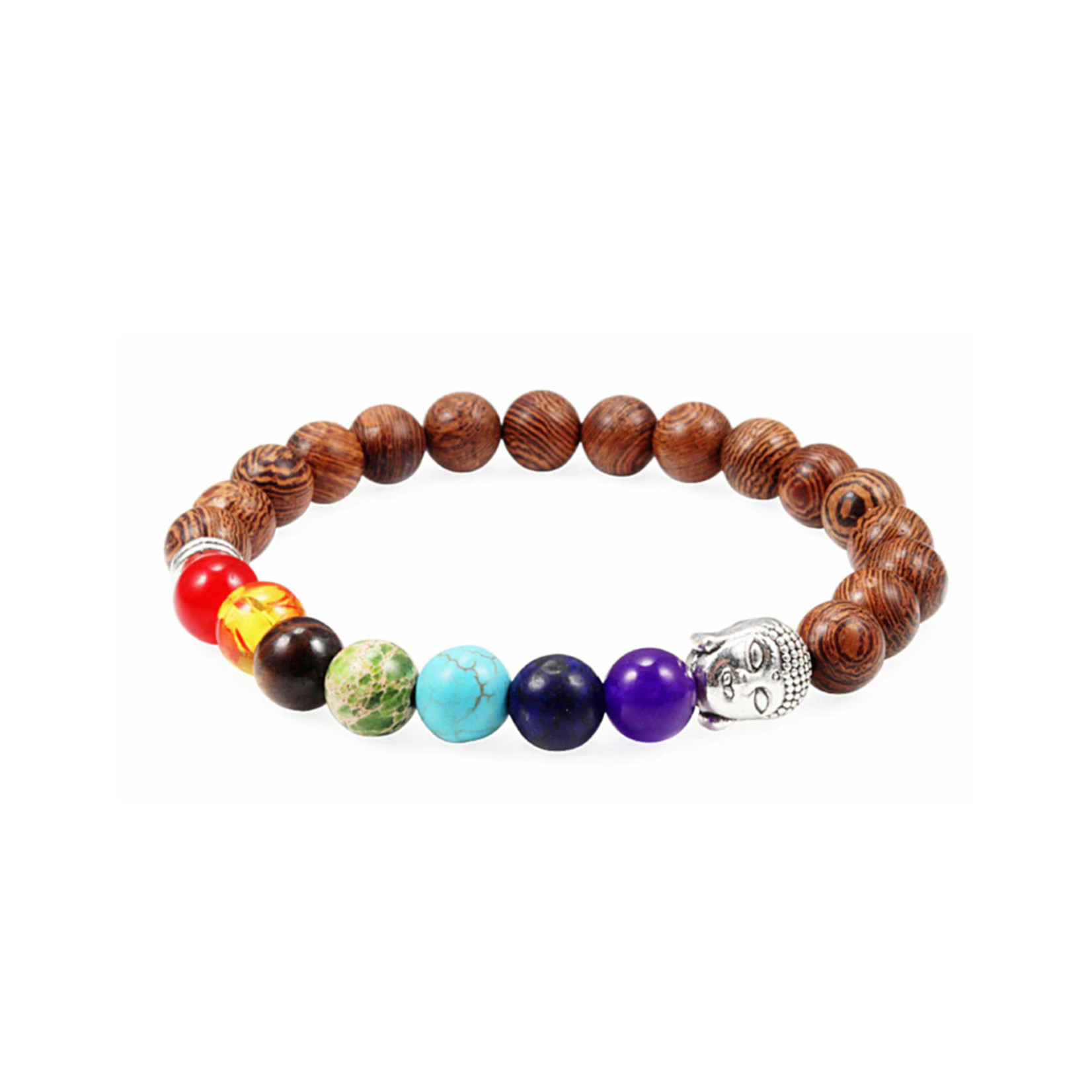 Bracelet en bois avec 7 chakras et Bouddha, brun