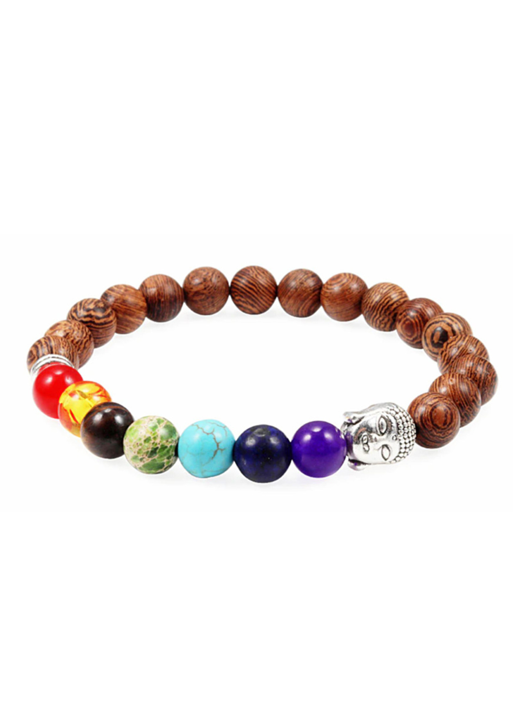 Wooden Bracelet with 7 chakras and Buddha, Brown