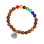 Wooden Bracelet With 7 Chakras And Om, Brown
