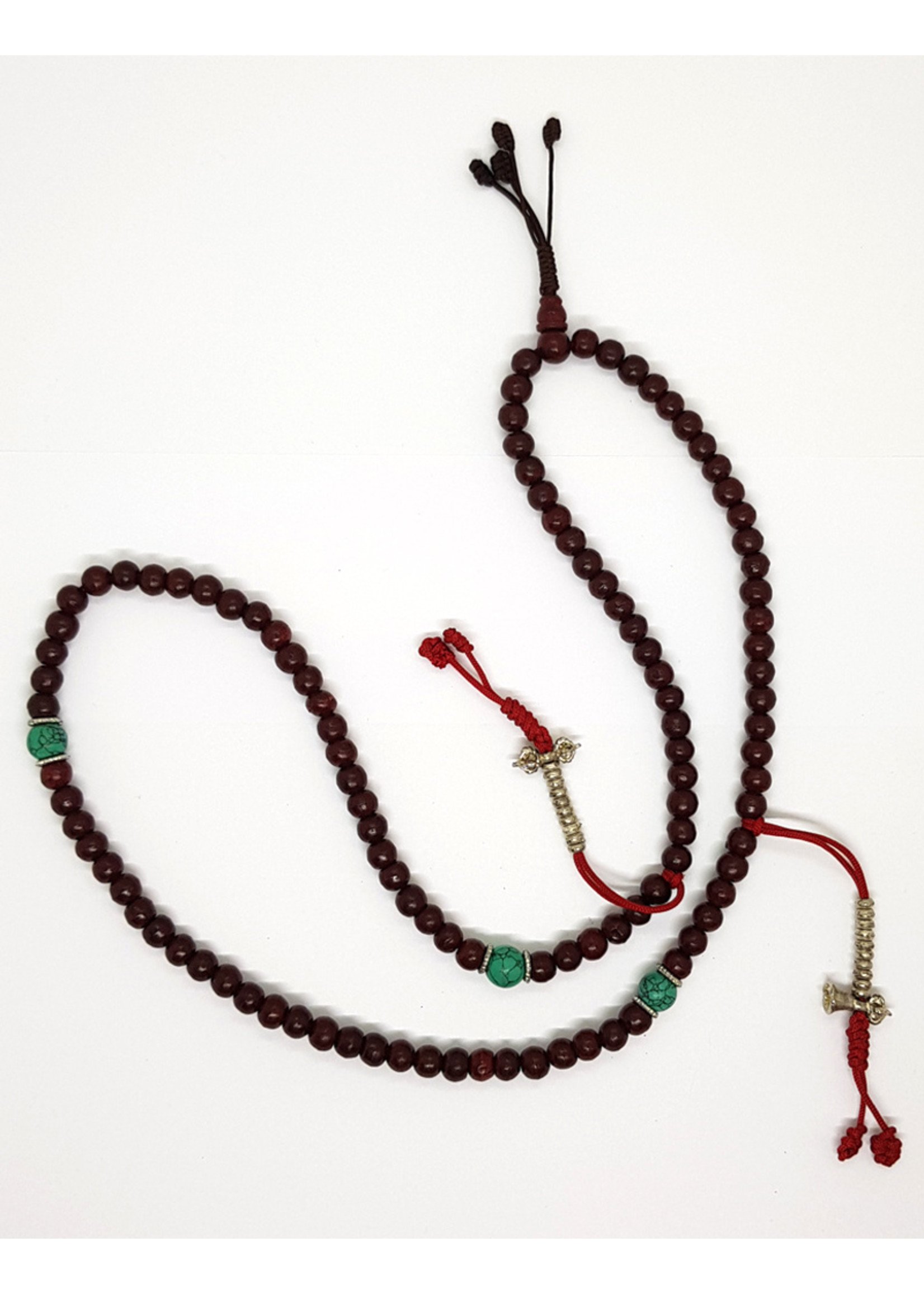 Tibetan Rosewood Prayer Beads With Metal Counter And Marker Beads