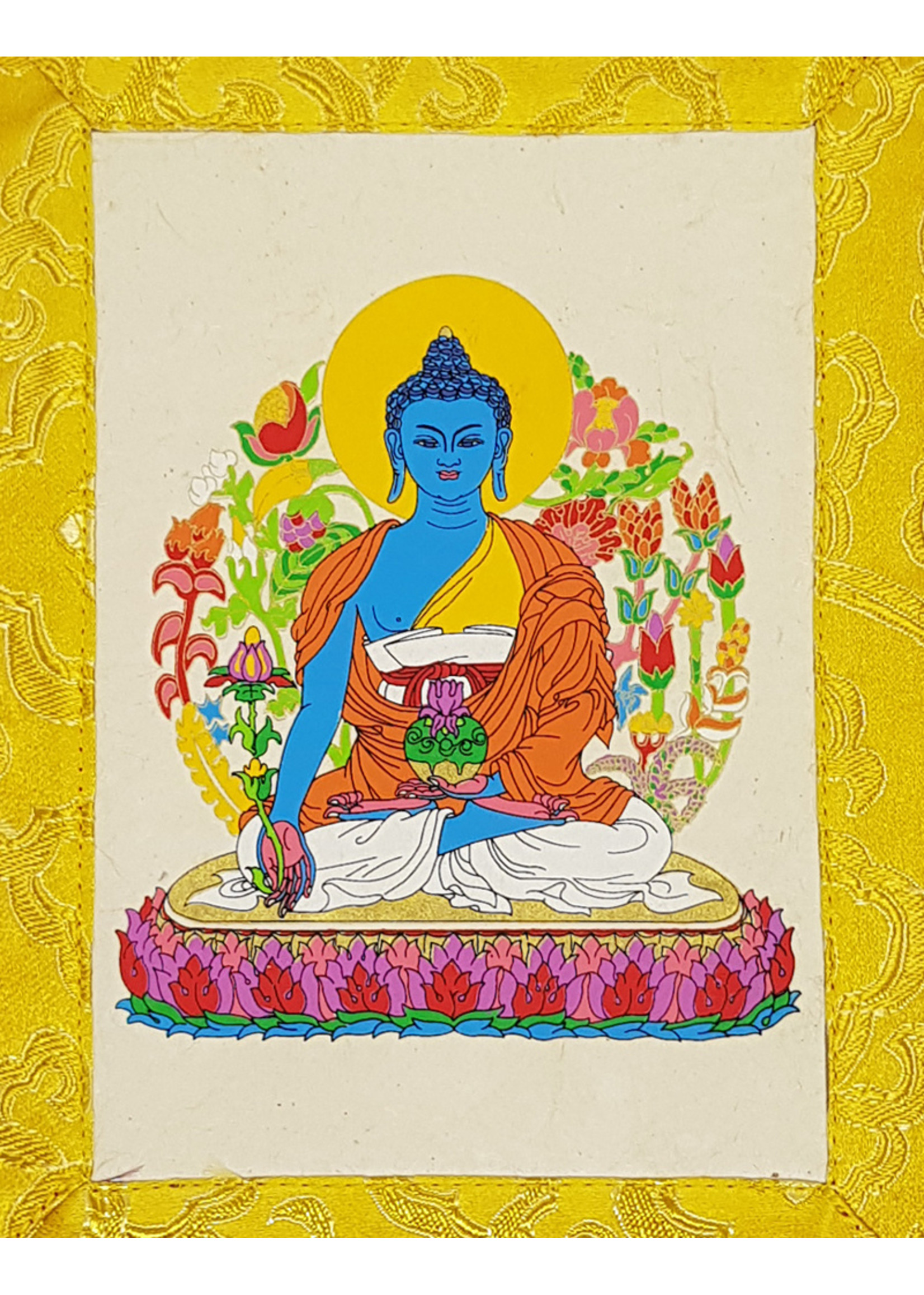 Tibetan Thangka Medicine Buddha, Hand Printed On Rice Paper, Mini