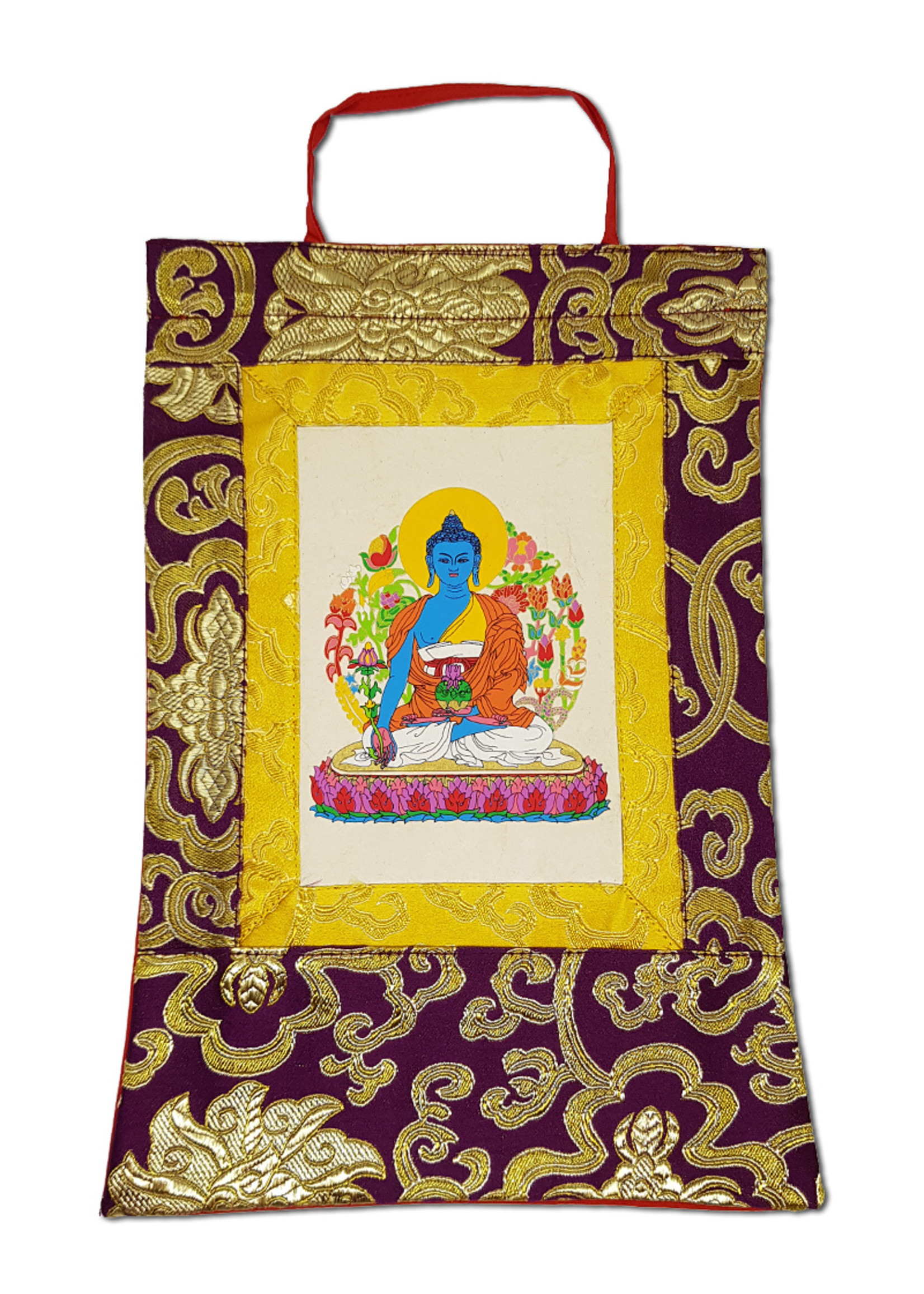 Tibetan Thangka Medicine Buddha, Hand Printed On Rice Paper, Mini