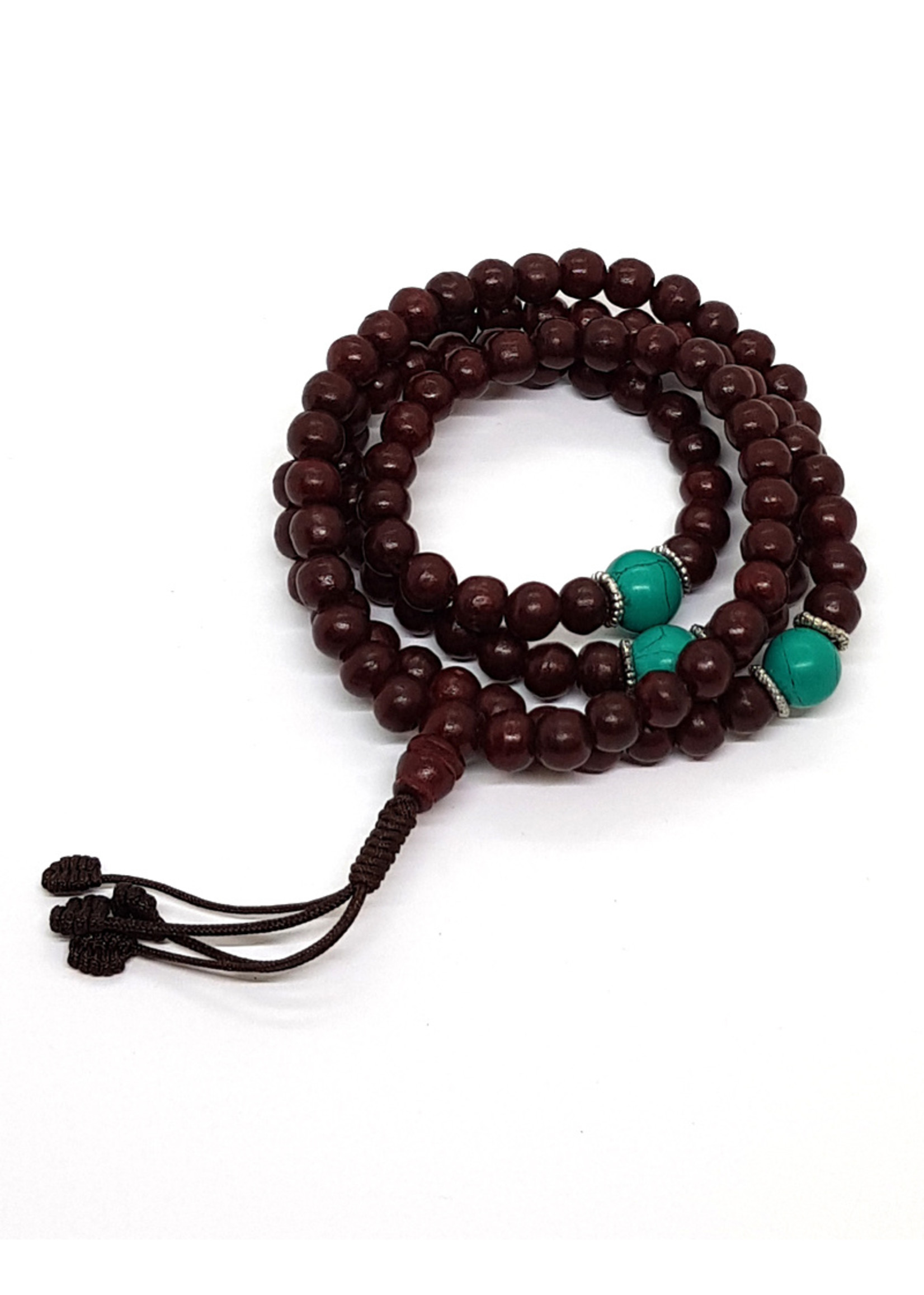 Tibetan Rosewood Prayer Beads With Metal Counter And Marker Beads