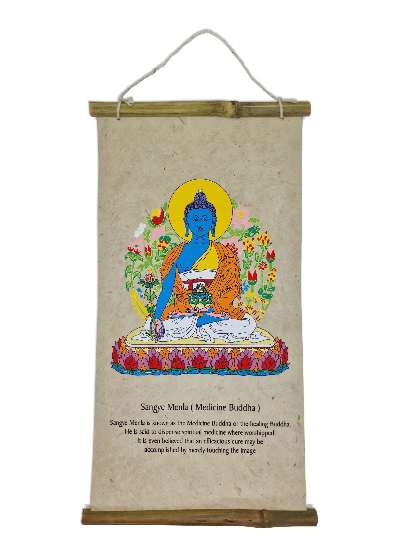 Appendiabiti da parete tibetano in carta di riso, Buddha della medicina